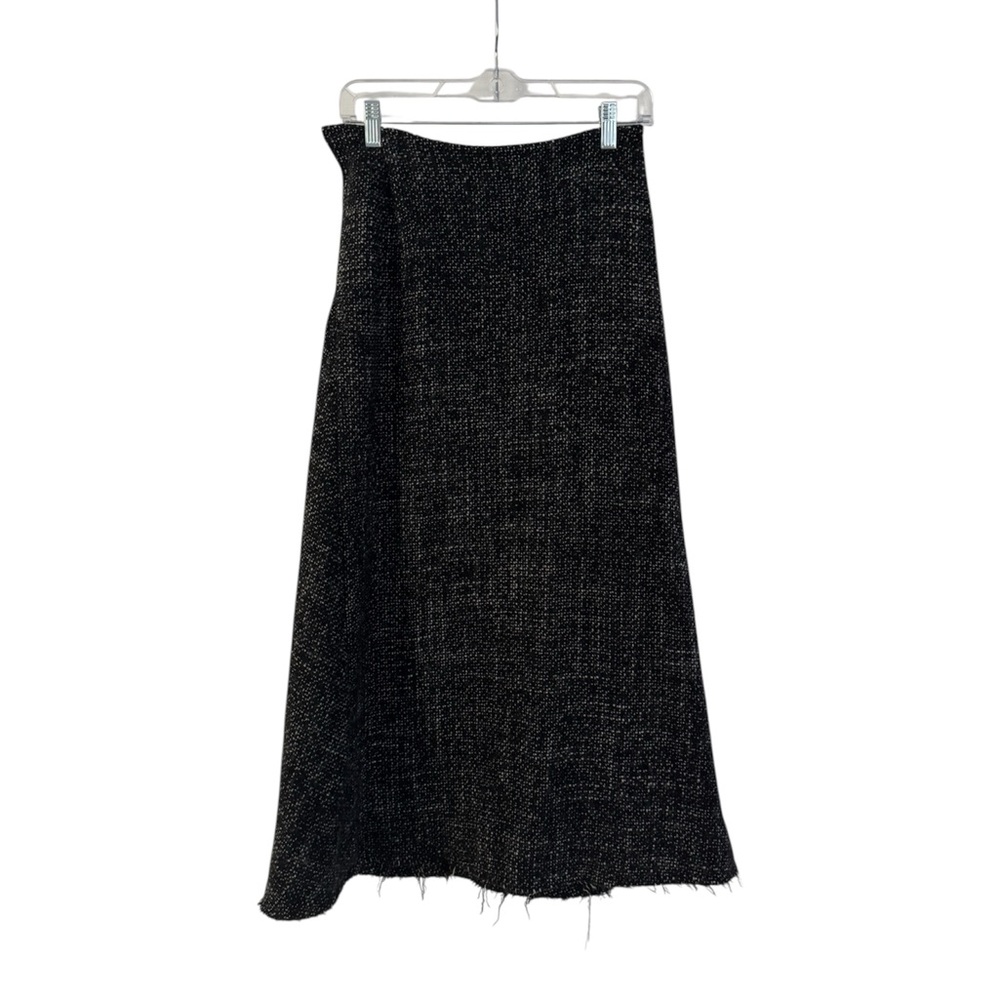 Yohji Yamamoto Collections Black White Gray Wool Tweed Flare Midi Skirt 1 / XS